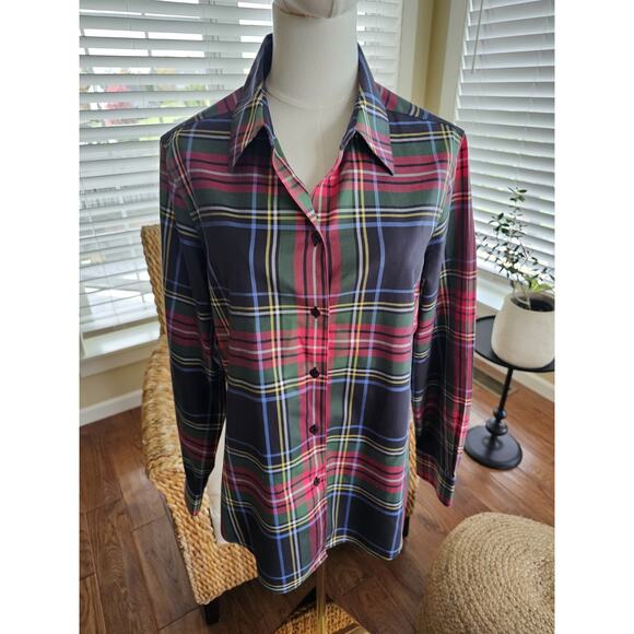 Foxcroft Tops - Foxcroft Shaped Fit Tartan Plaid Non Iron Shirt Women's Size 12 Holiday Preppy